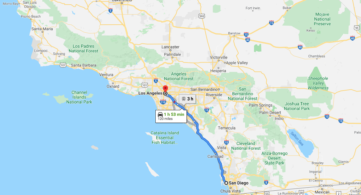 Directions from San Diego to Los Angeles, CA