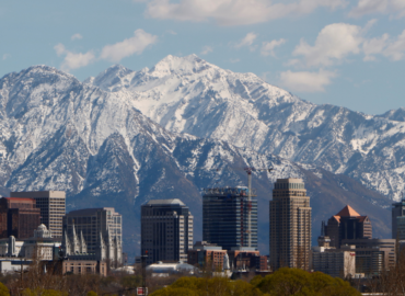 salt lake city snowy mountains and city