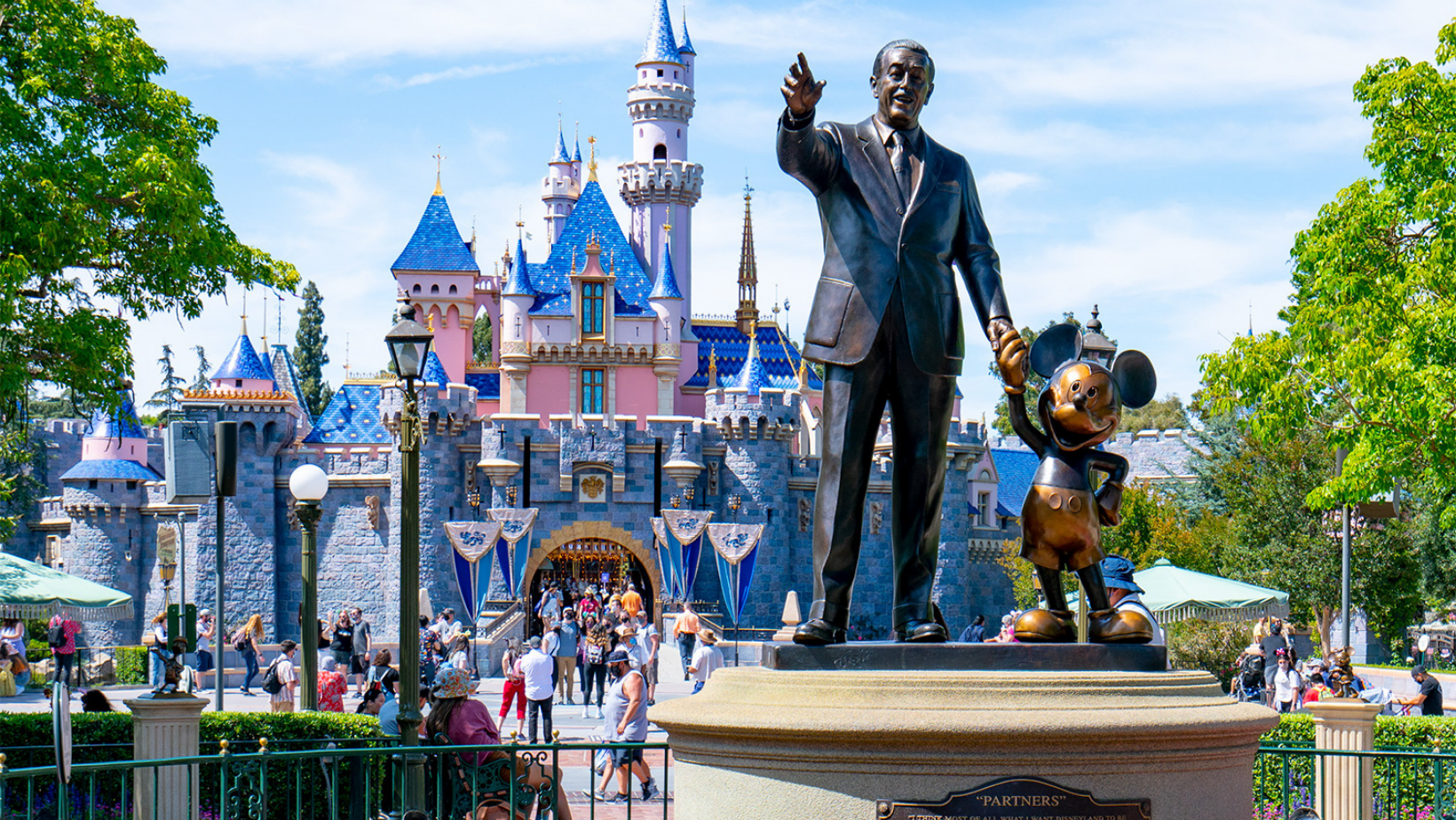 mickey mouse and walt disney in front of castle