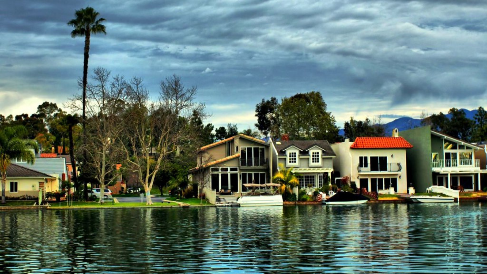 lake house with boat docks in lake forest california