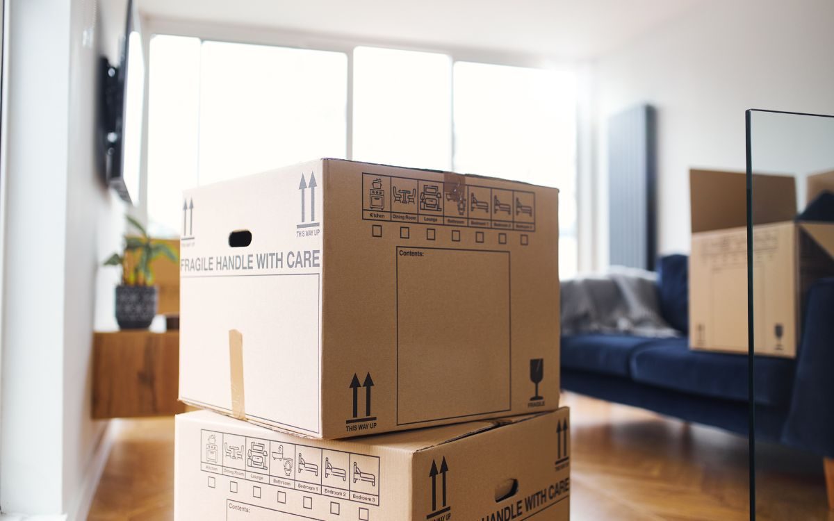 boxes packed up in apartment
